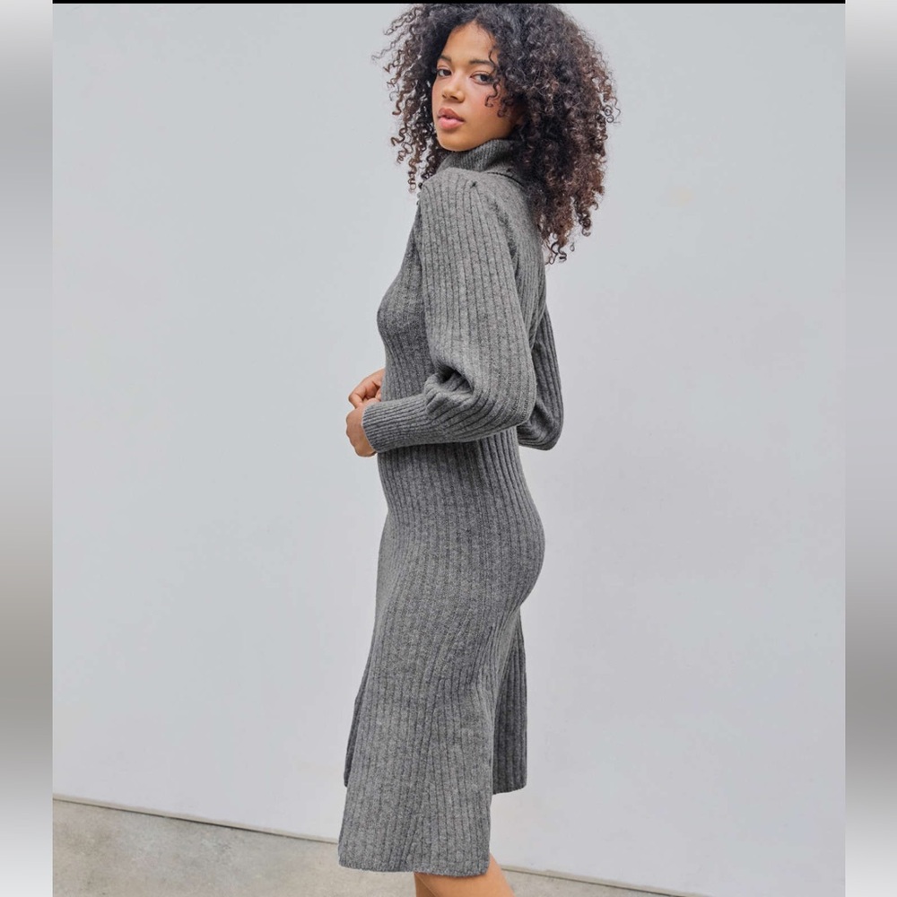 High Neck Solid Ruffle Fishtail Knitted Maxi Dress - image 1